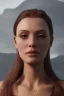 Placeholder: Jeune femme fine magnifique, cheveux roux mi-longs raides, petit nez, traits fins,premier plan zoomé, ultra réaliste, 4k. Décor de montagne ultra réaliste