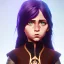 Placeholder: Portrait of a sweet 9 year old warlock toddler girl with brown hair with bangs and blue eyes