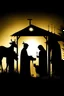 Placeholder: Create a black silhouette with gold Christmas photo with the stable and star and Mary and Joseph and manger and wisemen and shepherds and sheep and camels and a donkey and cow