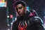 Placeholder: Miles morales in 8k nier automata drawing style, spider man them, cinematic mood, neon effect, close picture, rain, highly detailed, high details, detailed portrait, masterpiece,ultra detailed, ultra quality