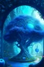 Placeholder: A bright blue Persian sci-fi garden dungeon with a silver apple tree at its center