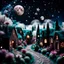 Placeholder: Detailed people, street made of modeling clay and felt, village, stars, galaxy and fog, planets, moon, volumetric light flowers, naïve, Henri Rousseau, strong texture, extreme detail, Yves Tanguy, decal, rich moody colors, sparkles, Harry Potter, bokeh, odd, shot on Ilford