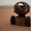 Placeholder: A robot whistling in the desert winds Rusty weathered and torn to pieces while the rain beats down on him