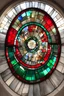 Placeholder: Red and green stained glass window going in a spiral