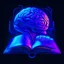 Placeholder: the book of five misteries ,real synthwave style, with purple bioluminescence and 5 brains