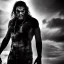 Placeholder: Zombie Jason momoa, dramatic light, cityscape, twilight, dystopian setting, high contrast, cinematic