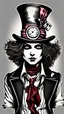 Placeholder: a close up of a person wearing a hat with a clock on it, female mad hatter, mad hatter, the mad hatter, the madhatter, alice in wonderland style, alice in wonderland cyberpunk, like alice in wonderland, portrait of alice in wonderland, the rad hatter, from alice in wonderland, alice in wonderland, grim-hatter