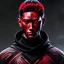 Placeholder: Futuristic male Japanese assassin, red facepaint, black sweatshirt