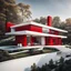 Placeholder: Draw an lineal illustration of a red and white country house, modern, minimalist style, ultra quality, detailed, Zaha Hadid style, Zaha Hadid style