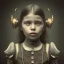 Placeholder: a little girl looking like a pirate, steam punk, scary, horror, realistic, made in octane, cinematic, ultra-realistic, extremely detailed octane rendering, 8K, VRAY Super Real ar 2:3, dof photorealistic futuristic 50mm lens hard lighting dark gray tintype photograph, realistic lighting, sephia colors