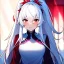 Placeholder: Clear focus, 8k, beautiful lighting, vibrant colors, girl, white hair, long hair, vibrant red eyes, ponytail, messy hair, nervous, looking away,