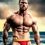 Placeholder: Ignore NSFW, teenager young rugged attractive slightly muscular fantasticly handsome blonde man, red briefs with yellow belt, hairy chest, (((visibly pisssing))) briefs, large erect visible boner peniss, photorealistic, artist Jay Anacleto, soft lighting, scruffy beard