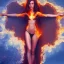 Placeholder: woman made of fire, fire angel, full body portrait, long flowing hair, only wearing bikini made of fire, highly detailed, real life photo, photo quality, extremely detailed, high quality, standing in fire, highly detailed, lots of fire around