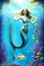 Placeholder: underwater scene, a mermaid, beautiful colors, fish, very fine detail, high quality, mystical, romanticism, intricate, Neo-Impressionism,