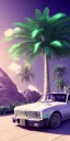 Placeholder: 1980's aesthetic vaporwave palm trees with spheres and car