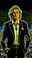 Placeholder: Diego Forlan Football soccer player posing black old suite. ComicBook cover detective mistery sin city frank miller.