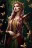 Placeholder: Burgundy hair, dark hair,dark red , rapunzel hair,very long hair,dark fairy princess,elven crown,night,dragonflies,beautiful,ong ashes,golden armor ,sparkle,night blooming,ivy,dark green,lilly of valley,golden elven crown,elven warrior,dark gold armor,extremely long hair