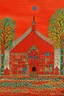Placeholder: A red volcanic furnace factory designed in Indian Gond art painted by Paul Klee