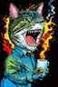 Placeholder: catfish with shark head smoking a ciggarrette in the style of warhol