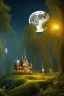 Placeholder: dreamcastle stand on a hill, forest, night, moon, 8k resolution, high-quality, fine-detail, intricate, fantasy art, detailed matte, volumetric lighting, illustration, 3D