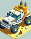Placeholder: Isometric bobcat skidsteer with front bucket attachment, cartooned proportions, Digital painting