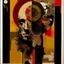 Placeholder: Strychnine totem, abstract surrealism, by Ray Johnson and Dave McKean, silkscreened mind-bending illustration; warm colors, off-centered fragmented composition, multiple stages of grief, dark shines war,