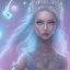 Placeholder: cosmic petit prince belle fine, profil de trois quart, grand front cosmique, peau bleu cristalline, yeux bleu, perle sur le front long cheveux blond et rose etoilé, cristaux sur le corps, collier de grande princesse, levres souriante, très jolie sourire