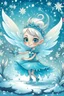 Placeholder: fantasy cartoon style illustration: mischievous snow fairy who sprinkles magic snowflakes