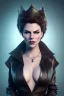 Placeholder: Hannah Waddingham as evil queen in black leather, busty, cleavage, voluptous, rebecca Welton, angry, stern look. character design by cory loftis, fenghua zhong, ryohei hase, ismail inceoglu and ruan jia. unreal engine 5, artistic lighting, highly detailed, photorealistic, fantasy