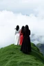 Placeholder: a group of women standing on top of a lush green hillside, inspired by Ren Hang, design milk, long black hair, whites, wanderers traveling from afar, trending on artisation, cloning spell, coat pleats, in twin peaks, submarine, by Helen Thomas Dranga, symetry, round-cropped, noire photo
