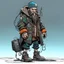 Placeholder: streetpunk vandal cyperpunk dwarf with cybernetic legs, dressed with a coat and beanie