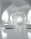 Placeholder: futuristic white room with large organic shaped beams and columns with organic shaped embellishments and details surrounding the empty room. the flooring is flat but has organic shaped details. the lighting is bright white and the atmosphere is sci-fi
