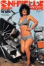 Placeholder: SNIFFIN’ GLUE magazine high res photo cover by Ralph Steadman: special issue #7832 (April 1983) on chainsaw to home DIY [tinkering and gardening at home], guest star: Wincey Willis, she is impressive, she stands in the junkyard a chainsaw in hand, in her striped revealing swimsuit