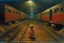 Placeholder: in a tunnel little girl is holding a teddy bear next to train tracks Zdzisław Beksiński