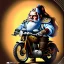 Placeholder: Nain sale avec grosse moustache, nain sur une moto ridicule