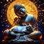 Placeholder: the style of Gustave Klimt, a Siamese cat sleeping in the lap of a sitting stone statue of a Buddha, completely relaxed. Modifiers: elegant dof photorealistic beautiful dynamic lighting 4K 3D cinematic postprocessing acrylic art focused stars neon glowi