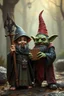 Placeholder: halfling hobbit priest thief, and Gnome half goblin invention, winning prize at gnome convention,