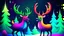 Placeholder: fantasy cartoon illustration: reindeers are looking Norther lights during Christmas party