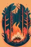 Placeholder: perfect round ball burning in a bonfire inside a forest, 2D flat illustration style, monoline, 3 colors max