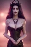 Placeholder: Morrigan Hel as evil queen in black leather gown, cleavage, angry, unreal 5, octane render,cinema4d, dynamic lighting, dramatic lighting, 4k, redshift render, highly detailed, hyper realistic