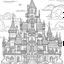 Placeholder: outline art for square future castle coloring page for kids, classic manga style, anime style, realistic modern cartoon style, white background, sketch style, only use outline, clean line art, no shadows, clear and well outlined