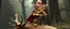 Placeholder: a gold ginger fluffy gnome kobold stag gremlin that looks like the opposite of a vampire in bunad standing on an elk, holding his horns