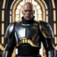 Placeholder: star wars bald male corellian pilot wearing pearlescent black and gunmetal grey First Order special forces heavy assault armor and helmet with gold trim inside the jedi temple, centered portrait, hyperdetailed, dynamic lighting, hyperdetailed background, 8k resolution, volumetric lighting, light skin, fully symmetric details