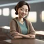 Placeholder: a portrait of smiling chinese woman. carricature. cute. beautiful. dark brown hair. medium layers hair. fair skin. dark brown eye pupils. small nose. heart face shape. pixar style. 3D. 4k. portrait. highly detailed. sharp focus. high resolution. full color. cinema lighting