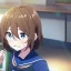 Placeholder: Clear focus, High resolution, Teenager, Adorable, Anime screencap, transformation, long flowy brown hair, hair between eyes, blue eyes, wearing a sailor uniform, blushing and screaming, in the classroom