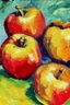 Placeholder: Abstract impasto oil painting of an apples cezanne