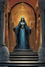 Placeholder: The high priestess of the god of death walking her temple. Mark Brooks and Dan Mumford, comic book art,