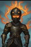 Placeholder: Iranian empire A commander wearing a matte black helmet with flaming eyes with flaming light blue pupils