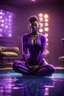 Placeholder: portrait of the darkest female yoga diver in purple pool in fallout 4 setting, bokeh, downlight, prize winning, depth of field, in the style of ivo caprino, downlight, furry chair, backlight, aura