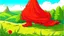 Placeholder: fantasy cartoon illustration: red handkerchief tied around a shrub on the hill